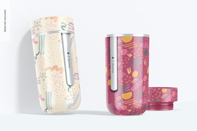 travel mug mockup, leaned
