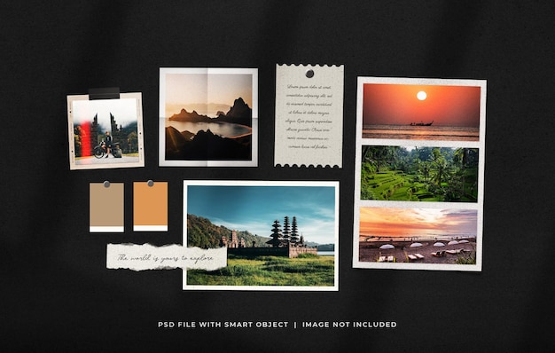 Travel photo film frames moodboard mockup