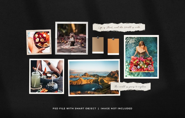 Travel photo film frames moodboard mockup