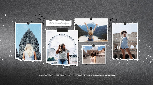 Travel photo frame set modern moodboard mockup