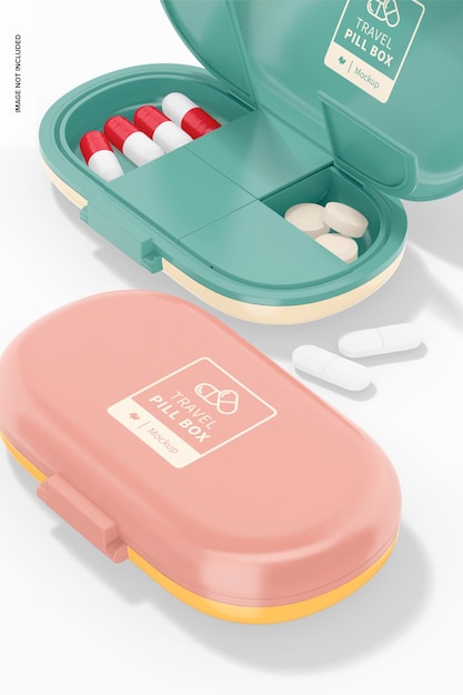 Travel Pill Boxes Mockup, Close Up