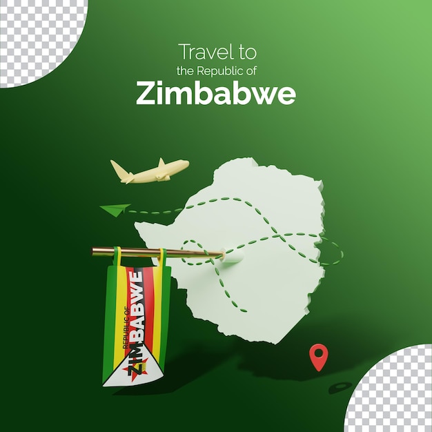 PSD post di viaggio per i social media con la mappa dello zimbabwe
