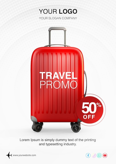 Travel promo flyer wirh red suitcase