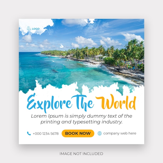 Travel social media facebook instagram post template set tourism square marketing ads banner