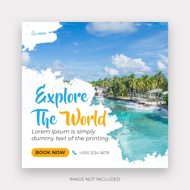 Viaggiare sui social media facebook instagram post template set tourism square marketing ads banner