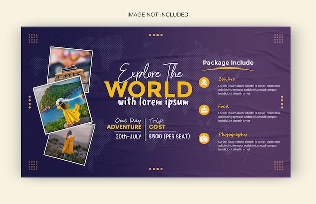 Travel social media post banner template or holiday tour flyer Instagram post design