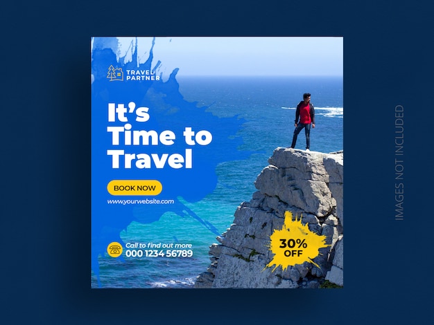 PSD travel social media post banner template or tour holiday vacation instagram post