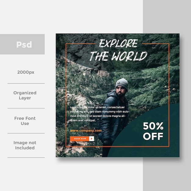 PSD 旅行ソーシャルソーシャルメディアバナー広告デザイン