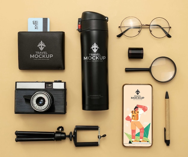 PSD travel still life mockup design