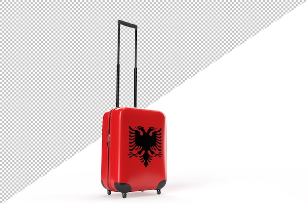 Valigia da viaggio con la bandiera dell'albania. concetto di viaggio. isolato. rendering 3d