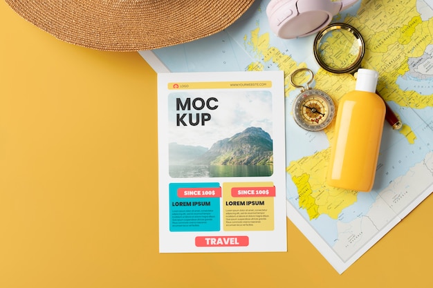 Travel ticket mockup top view