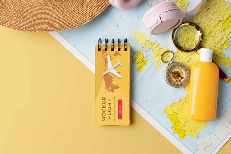 PSD travel ticket mockup top view
