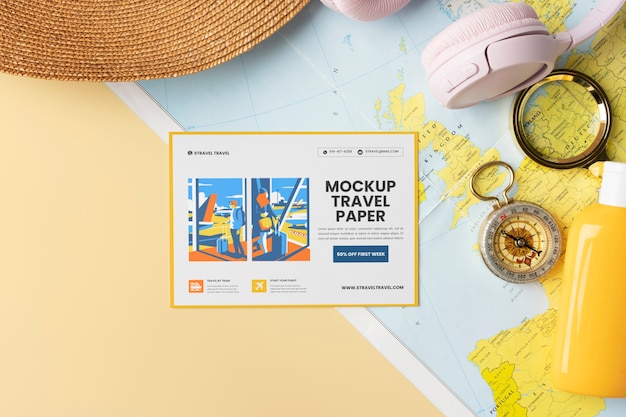 PSD travel ticket mockup top view