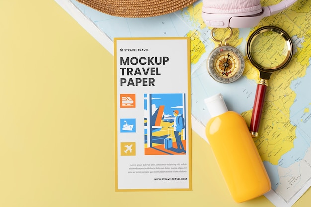 PSD travel ticket mockup top view