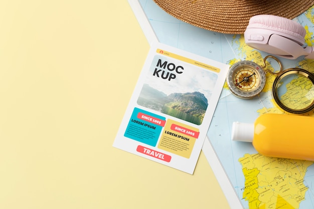 Travel ticket mockup top view