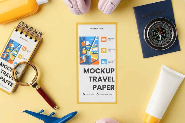 PSD travel ticket mockup above view