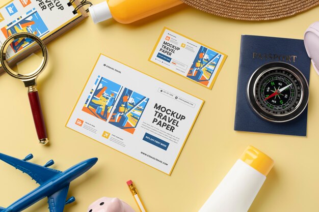 PSD travel ticket mockup above view