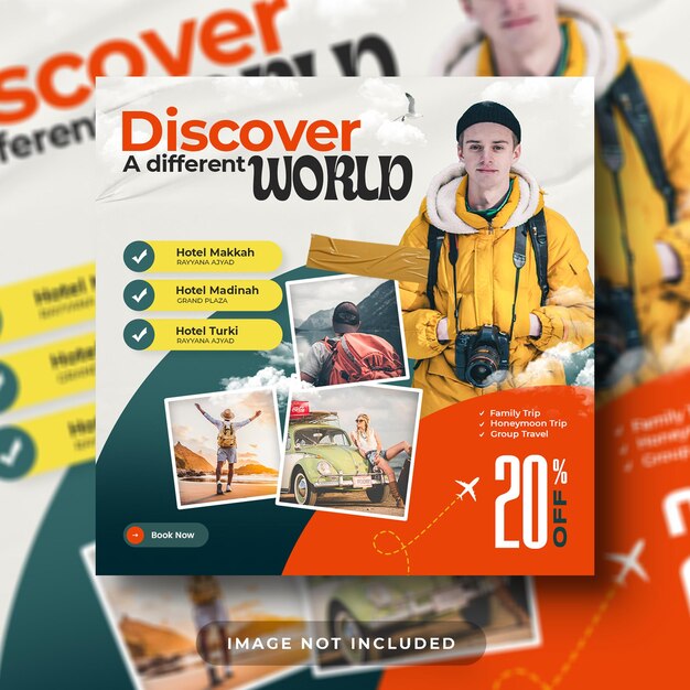 PSD travel and tour flyer social media post and instagram post web banner