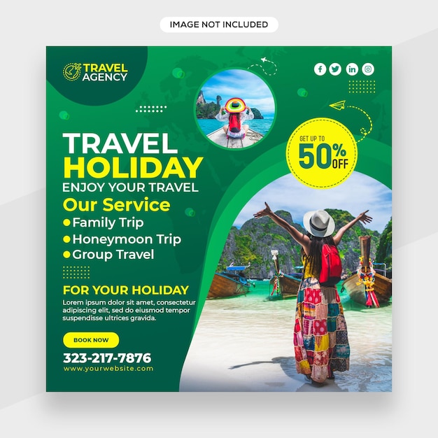 Travel tour instagram post banner or square flyer or facebook cover template