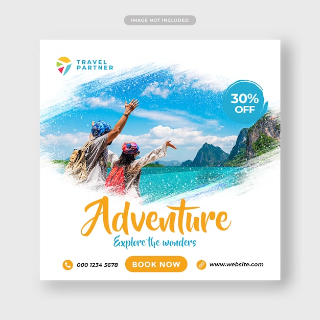 PSD travel tour instagram post banner or square flyer template