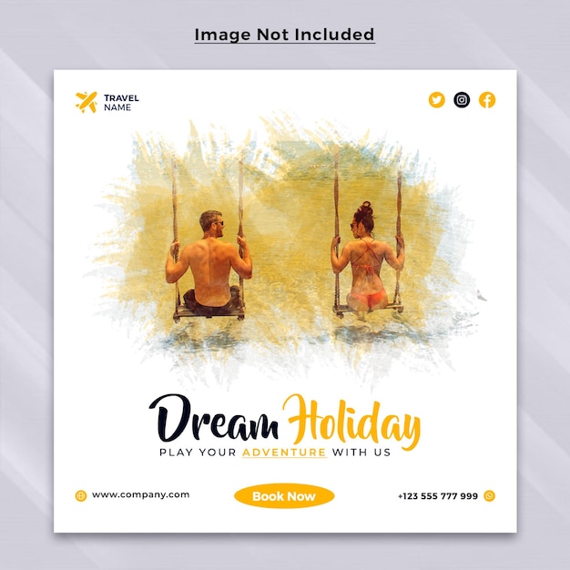 PSD travel tour instagram post banner or square flyer template