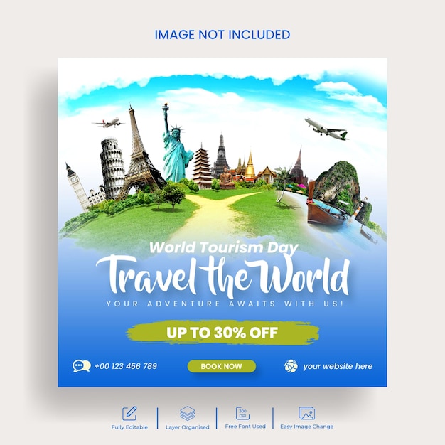 Travel tour instagram post or social media banner template design