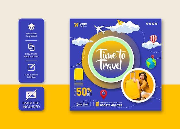 Travel and tour Instagram post or social media banner template