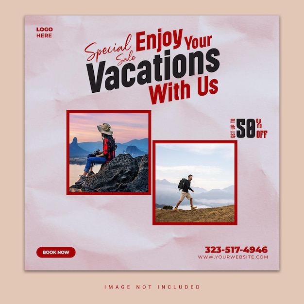 PSD travel tour instagram post or social media post template