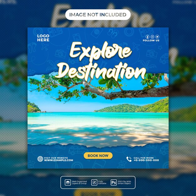 Modello di post di banner di instagram per viaggi e tour sui social media