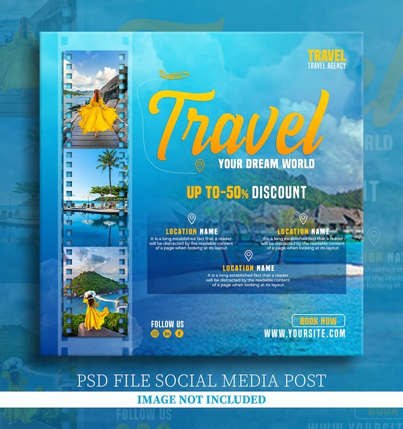 PSD tour di viaggio post sui social media banner e tamplate sui social media