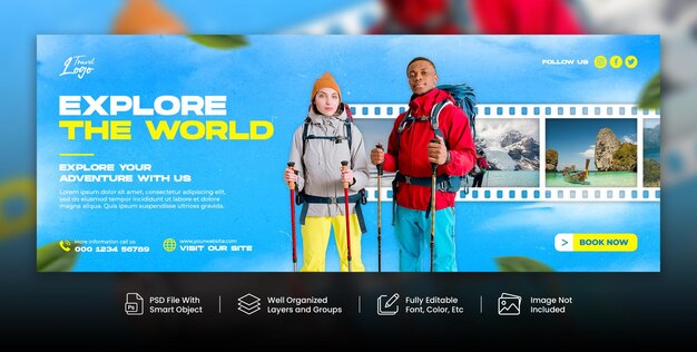 PSD travel and tour social media post facebook cover web banner template