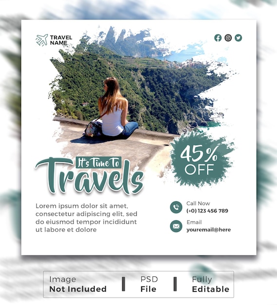 Travel and tour social media post instagram post or web banner template
