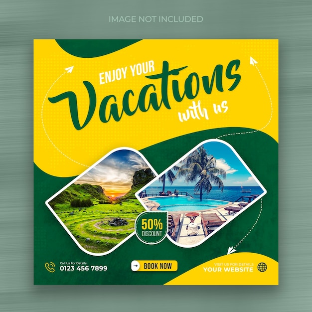 Travel and tour vacation instagram and social media banner post template