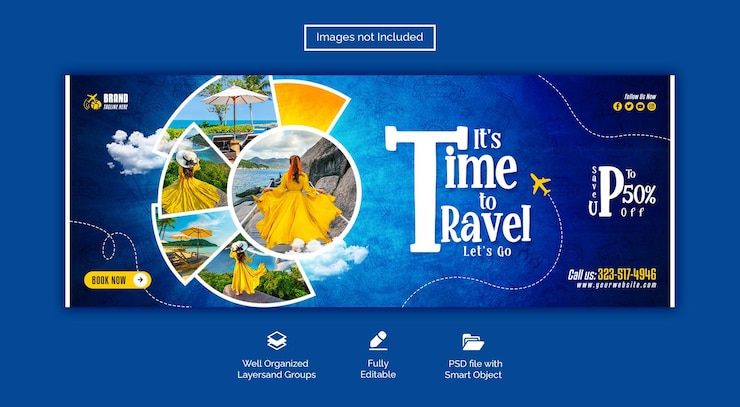 PSD travel and tourism facebook cover banner template