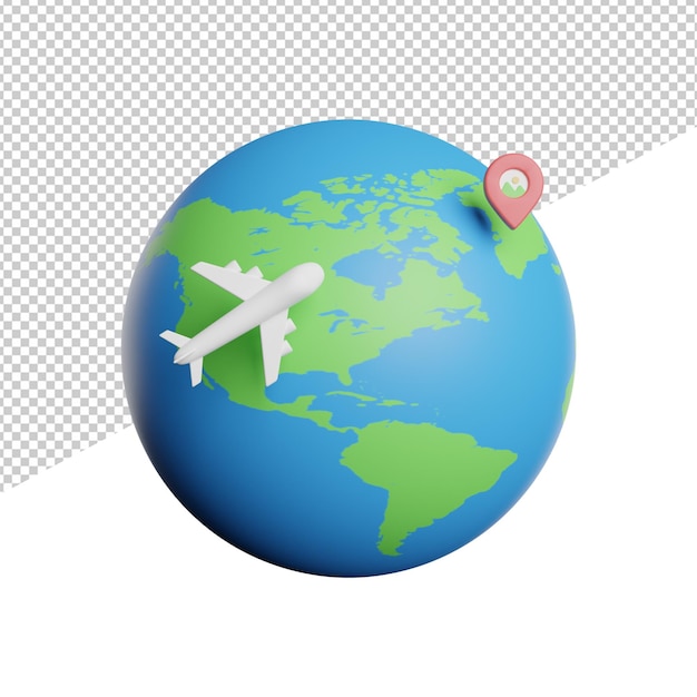 Travel and tourism front view 3d icons rendering illustration on transparent background