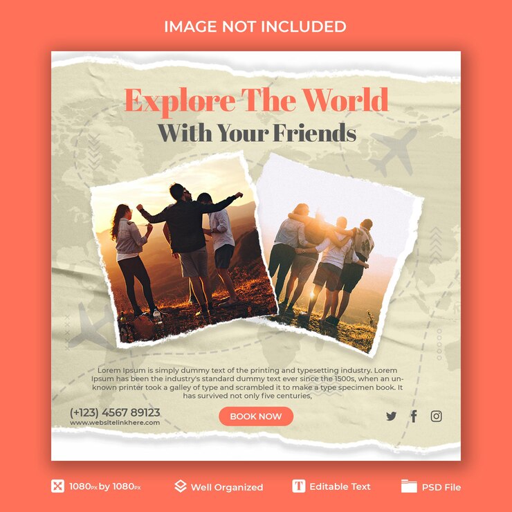 Travel Tourism Holiday Vacation Instagram post or social media post template