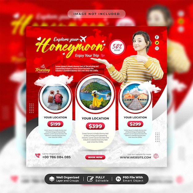 PSD travel and tourism instagram post or creative social media square web banner template