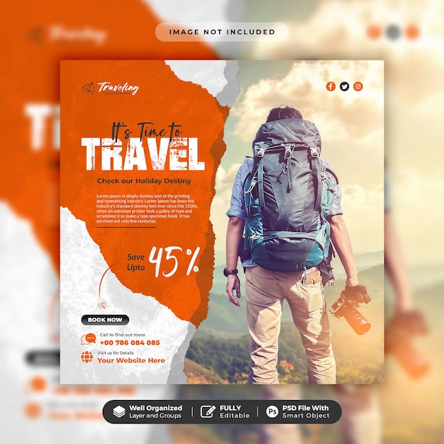 PSD travel and tourism instagram post or creative social media square web banner template