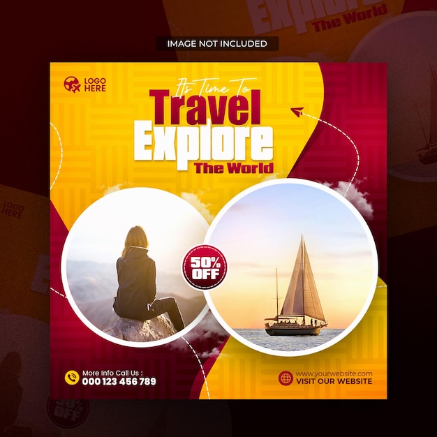 Travel and tourism instagram post or social media banner template