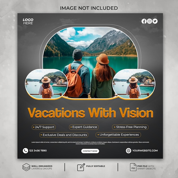 PSD travel and tourism instagram post or social media post banner template