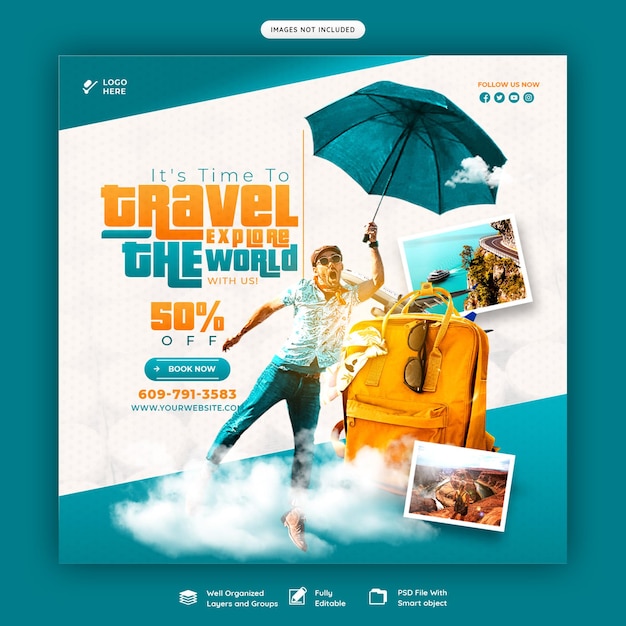 PSD travel and tourism instagram post or social media post template