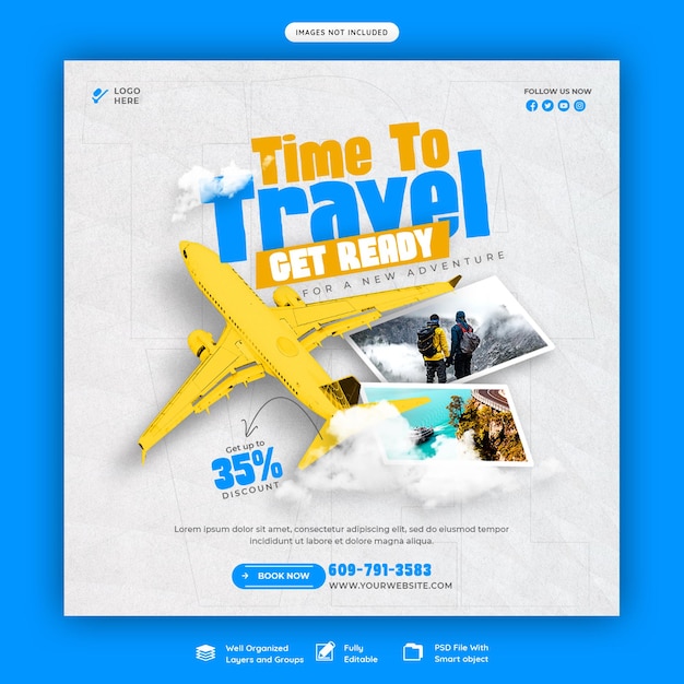 PSD travel and tourism instagram post or social media post template