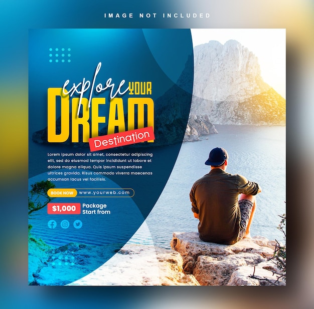 PSD travel and tourism instagram post or social media post template