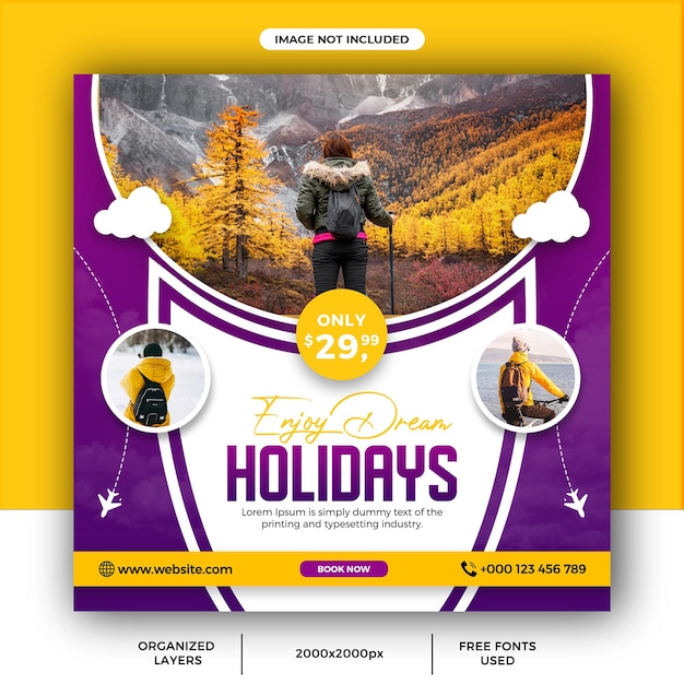 PSD travel and tourism instagram post or social media post template