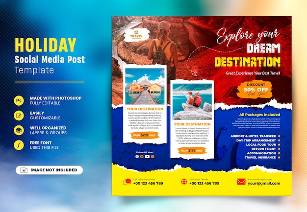 PSD travel and tourism post or web banner social media post template