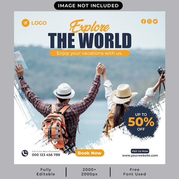 Travel and tourism social media post or square banner template