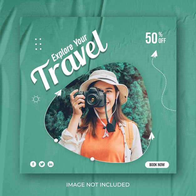Пост в социальных сетях о путешествиях и туризме и рекламный баннер о путешествиях