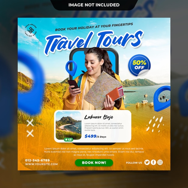 PSD travel and tours instagram post or social media post template