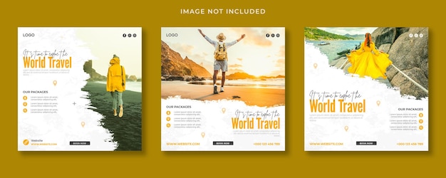 Travel tours social media post banner set template