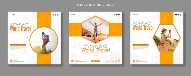 Travel tours social media post banner set template